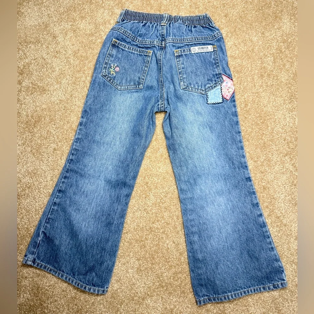 Vintage 2000’s OshKosh B'gosh Girls SZ 5 Denim Jeans – Floral Patch, Embroidered